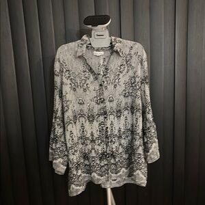 Fashion Bug Black and White Relaxed Button Down Blouse